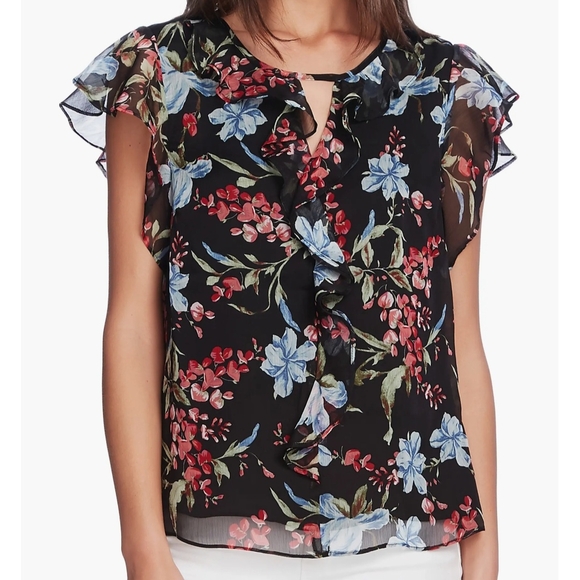 Vince Camuto Flutter Sleeve Floral Print Blouse 100% Polyester SZ S - Picture 1 of 8